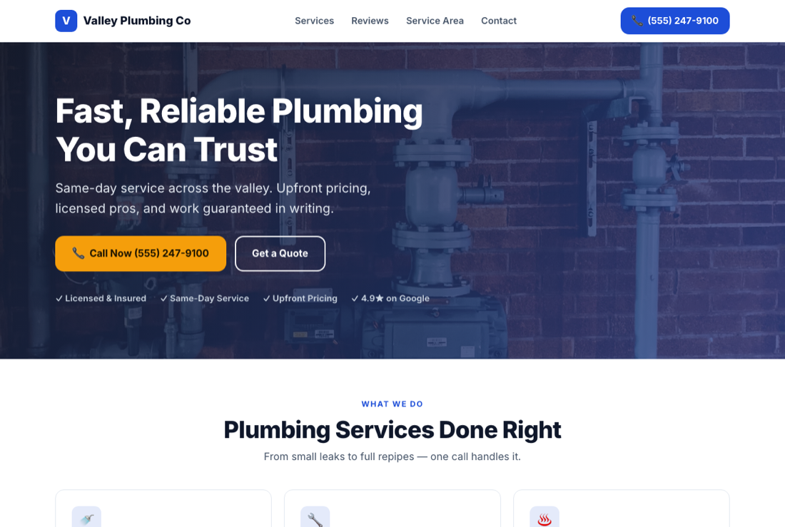A real website we built — Valley Plumbing Co demo